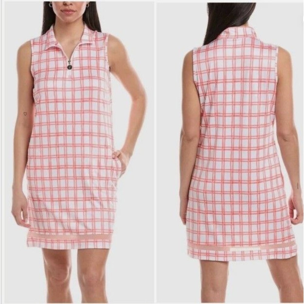 Stella Parker Sport Women's Golf Dress XS Plaid Quarter White Coral Zip UPF 50